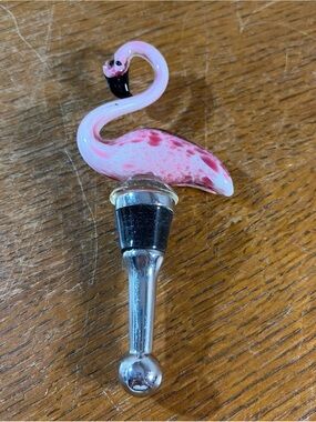 Pink Flamingo Glass Wine Bottle Stopper Murano Style Art Glass Beachy Coastal